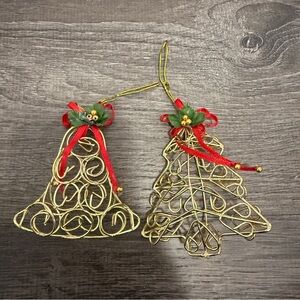 Bundle of 2 Gold Wire Christmas Ornaments